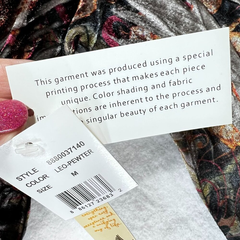 NWT Velvet Tunic Top Boho V-Neck Elastic Waist Scalloped Sequin Sparkles Med - Picture 11 of 16